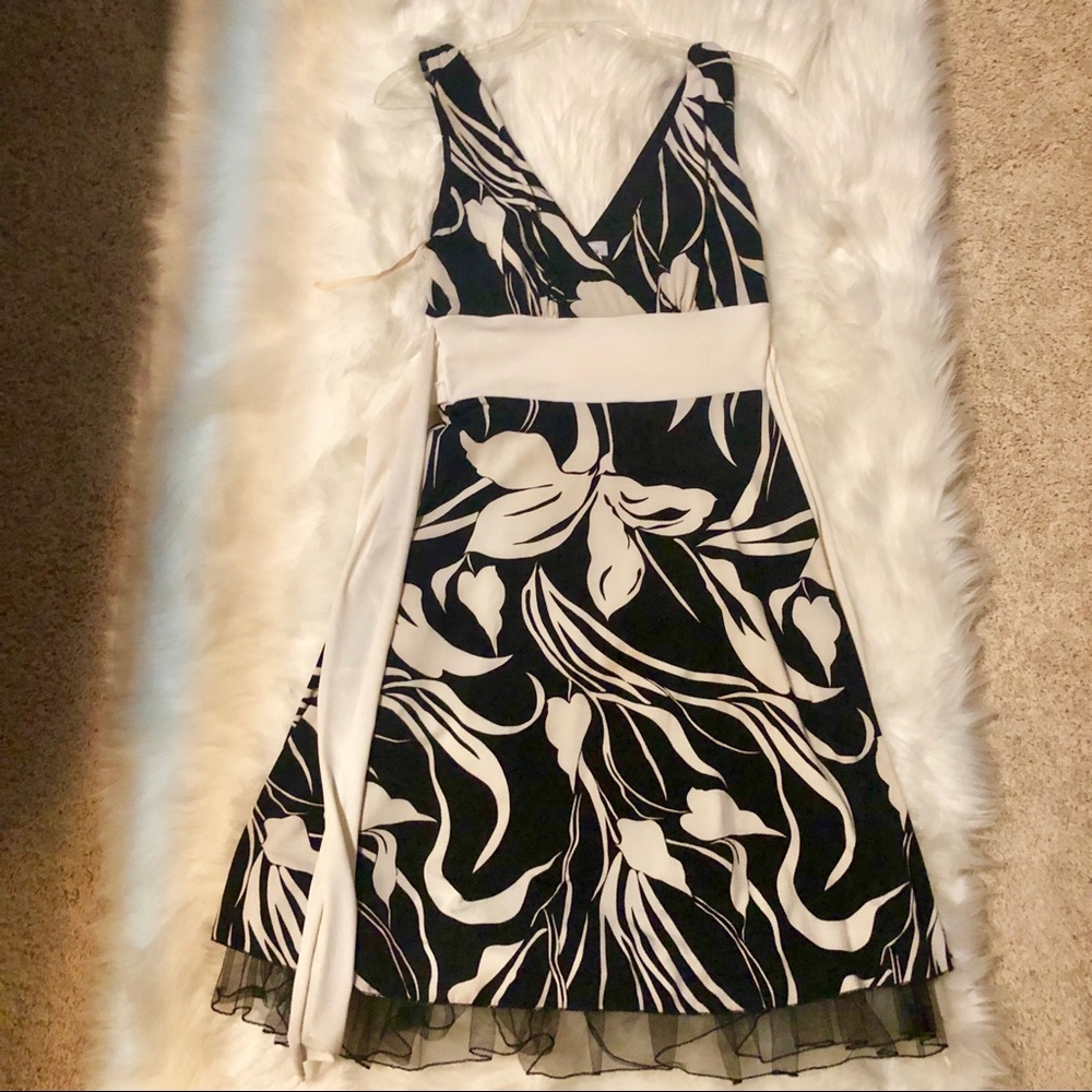 A-Line White & Black Pattern Dress